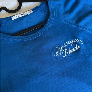 Rhude Blue Short Sleeve Tee with Embroidery